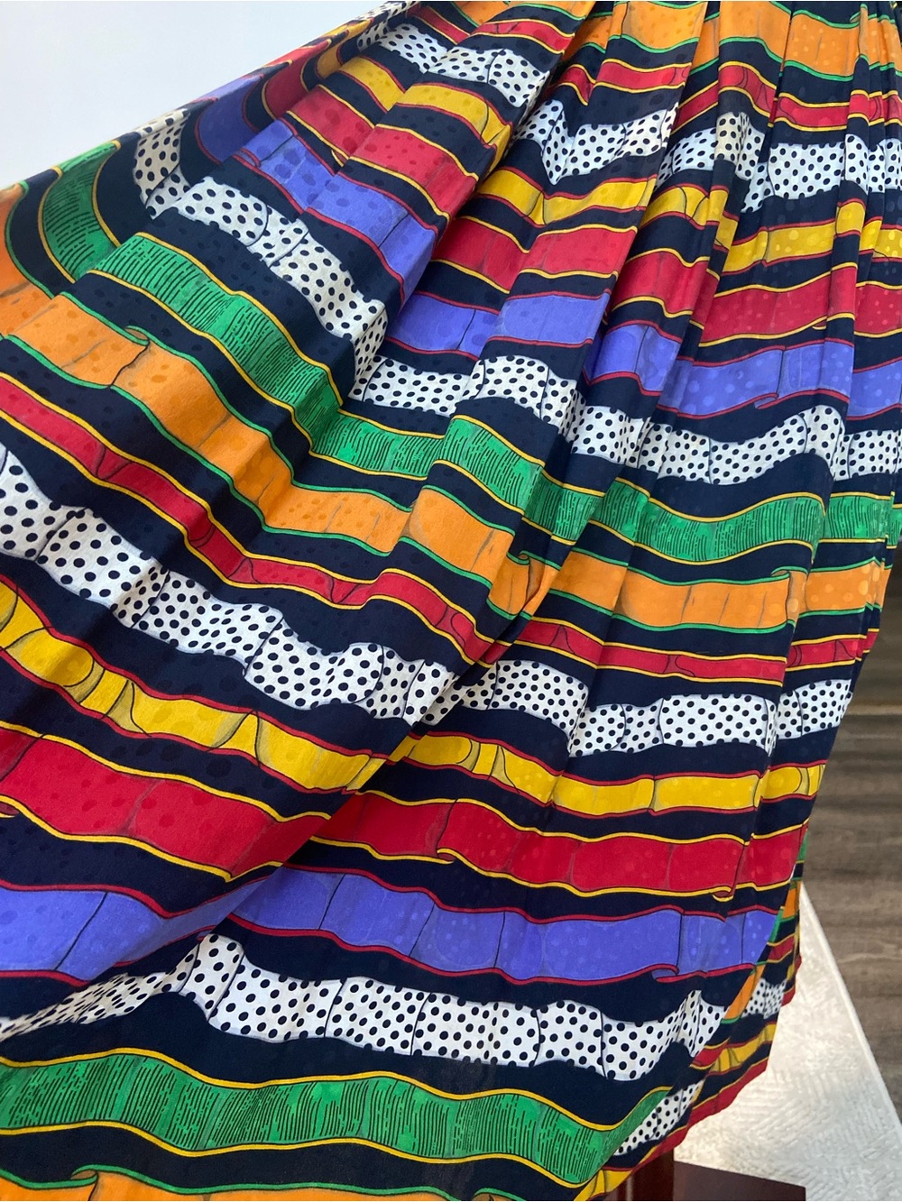 Anne Klein Multicolored Striped Maxi Skirt with Polka Dot Bands EUC S 100% Silk - Picture 5 of 12
